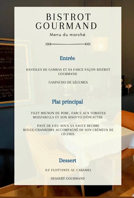 Menu du marché dans un restaurant gastronomique à Nice